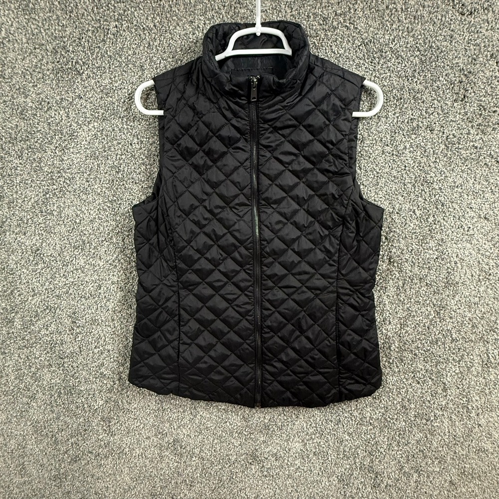 Banana Republic Womens Black Quilted Full Zip Puffer Vest Small Diamond Pattern